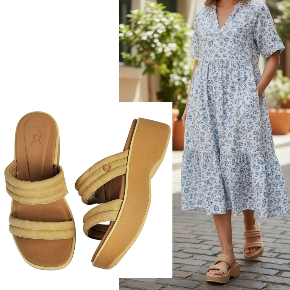 NWT Reef Lana hi platform sandals double strap slide on tan summer beach y2k